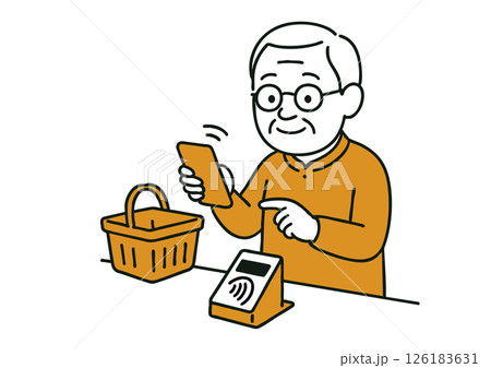 スマホ決済をするシニア男性のイラスト 126183631