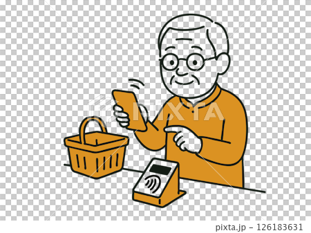 スマホ決済をするシニア男性のイラスト 126183631