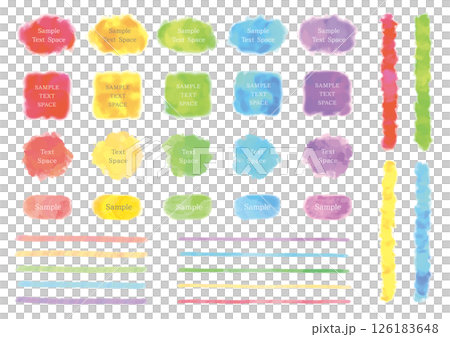 一組五個水彩畫框和許多線條 一組五個水彩畫框和許多線條 126183648
