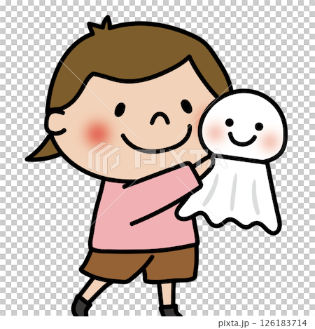 大きなてるてる坊主を持っている子供（女の子1） 126183714