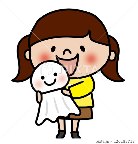 大きなてるてる坊主を持っている子供（女の子2） 126183715