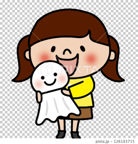 大きなてるてる坊主を持っている子供（女の子2） 126183715