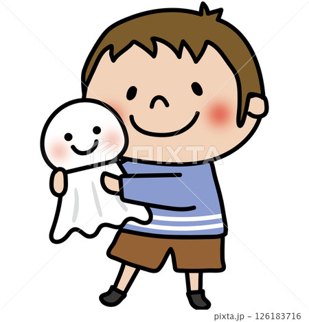 大きなてるてる坊主を持っている子供（男の子1） 126183716
