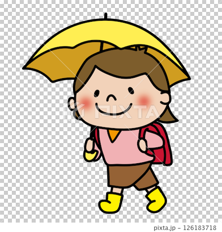 傘をさして通学する子供（女の子1） 126183718