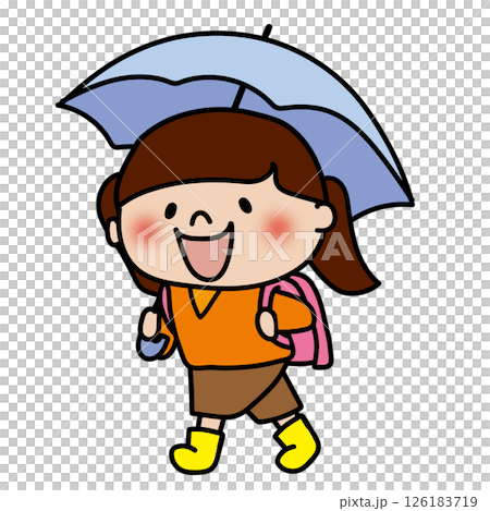 傘をさして通学する子供（女の子2） 126183719