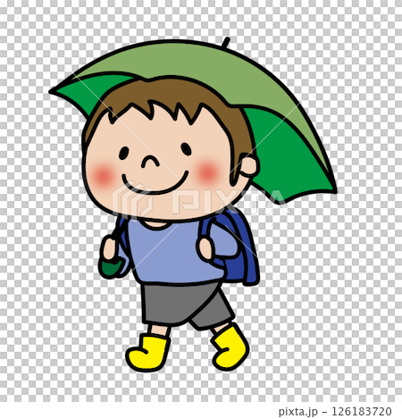 傘をさして通学する子供（男の子1） 126183720