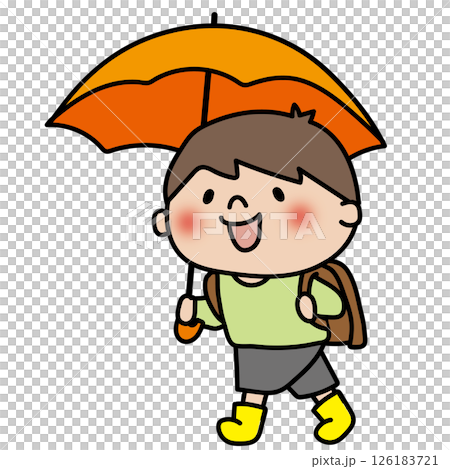 傘をさして通学する子供(男の子2) 傘をさして通学する子供(男の子2) 126183721
