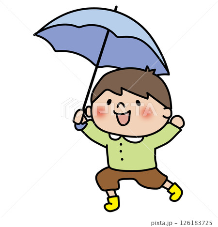 傘をさしてはしゃぐ子供（男の子2） 126183725