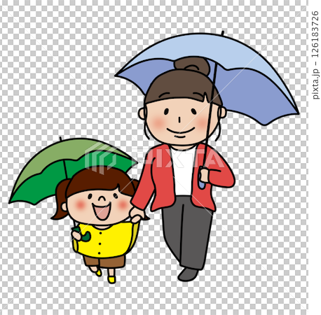 媽媽和女兒在傘下手牽手 媽媽和女兒在傘下手牽手 126183726