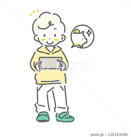 安心してスマホを楽しく使う子供　シンプルでかわいい線画イラスト 126183896