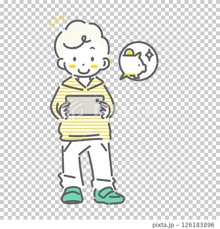 安心してスマホを楽しく使う子供　シンプルでかわいい線画イラスト 126183896