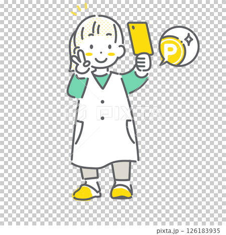 A child using a smartphone safely and happily - simple and cute line drawing illustration 126183935