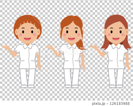 こちらへ、と笑顔の白制服の女性看護師。その2 こちらへ、と笑顔の白制服の女性看護師。その2 126183988