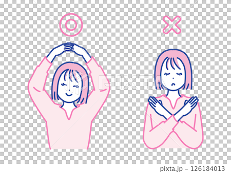 一位女士擺著圓圈和十字架的插圖素材 126184013