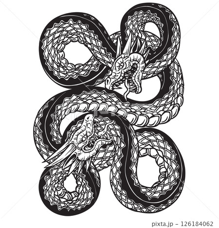 Illustration with hand-drawn Amphisbaena. 126184062