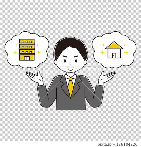 不動産の紹介をするスーツ姿の男性のイラスト 126184226