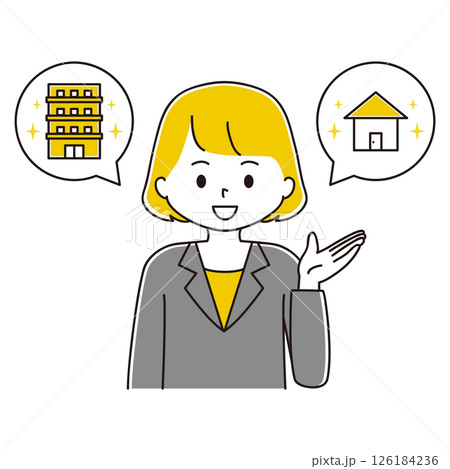 不動産の紹介をするスーツ姿の女性のイラスト 126184236