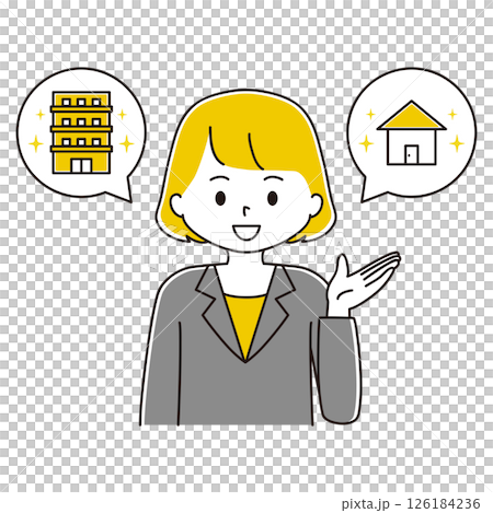 不動産の紹介をするスーツ姿の女性のイラスト 126184236