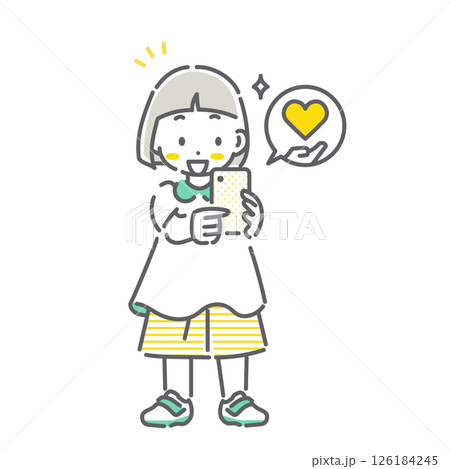 安心してスマホを楽しく使う女の子　シンプルでかわいい線画イラスト 126184245
