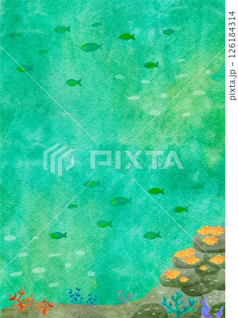 水彩　水中　背景　自然　海　イラスト 126184314