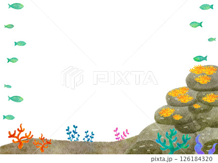 水彩　水中　背景　自然　海　イラスト 126184320