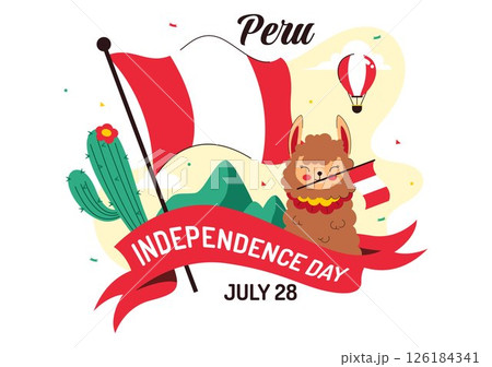 Happy Peru Independence Day Vector Illustration on july 28 Featuring a Waving National Flag and Decorative Ribbon in a Festive Background 126184341