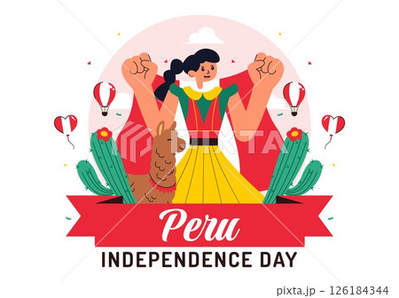 Happy Peru Independence Day Vector Illustration on july 28 Featuring a Waving National Flag and Decorative Ribbon in a Festive Background 126184344
