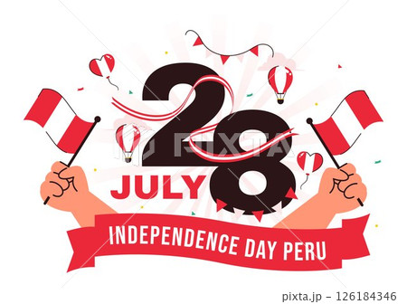 Happy Peru Independence Day Vector Illustration on july 28 Featuring a Waving National Flag and Decorative Ribbon in a Festive Background 126184346