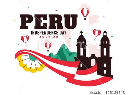 Happy Peru Independence Day Vector Illustration on july 28 Featuring a Waving National Flag and Decorative Ribbon in a Festive Background Happy Peru Independence Day Vector Illustration on july 28 Featuring a Waving National Flag and Decorative Ribbon in a Festive Background 126184348