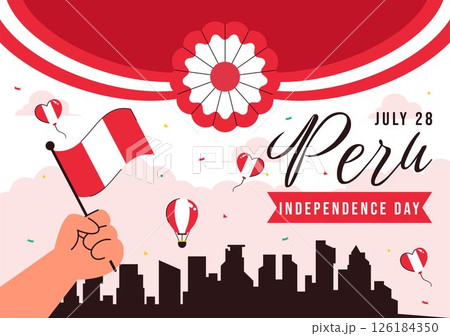 Happy Peru Independence Day Vector Illustration on july 28 Featuring a Waving National Flag and Decorative Ribbon in a Festive Background 126184350