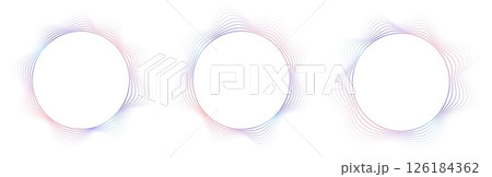 Round sound wave frames, circular lines pattern, radial curvy shapes, geometric concentric design. 126184362