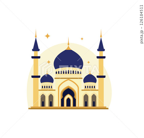 Illustration of Golden Islamic Mosque Exterior Building Landscape in Middle East Illustration of Golden Islamic Mosque Exterior Building Landscape in Middle East 126184511