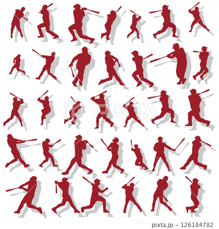 イラスト素材:スポーツシルエットセット野球 イラスト素材:スポーツシルエットセット野球 126184782