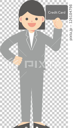 A woman in a suit holding a credit card 126184798