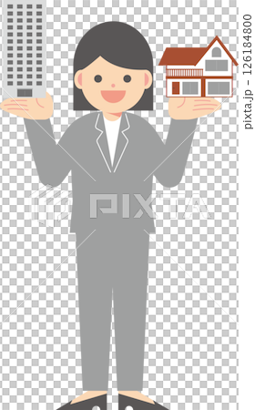 マンションと一戸建てを掲げるスーツ女性 マンションと一戸建てを掲げるスーツ女性 126184800