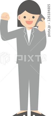 スマートフォンを片手にガッツポーズをするスーツ女性 スマートフォンを片手にガッツポーズをするスーツ女性 126184805