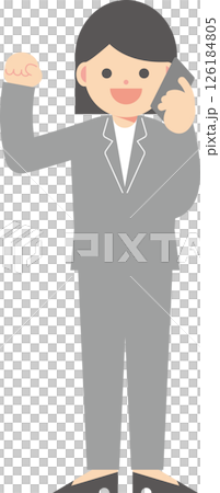 スマートフォンを片手にガッツポーズをするスーツ女性 スマートフォンを片手にガッツポーズをするスーツ女性 126184805