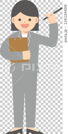A woman in a suit holding a clipboard A woman in a suit holding a clipboard 126184809