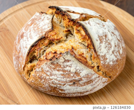 Golden Crust Sourdough Bread with Crispy Texture 126184830
