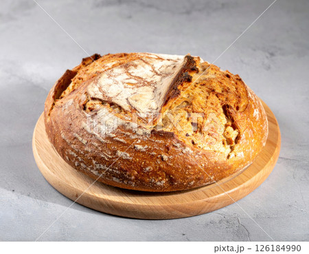Fresh Sourdough Bread on Wooden Board 126184990