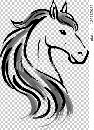 A Japanese-style illustration of a horse's face hand-drawn with a brush A Japanese-style illustration of a horse's face hand-drawn with a brush 126185025