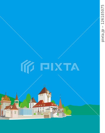 オーバーホーヘン城　schloss oberhofen　トゥーン湖　thun　スイス　春風景 126185075