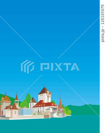 オーバーホーヘン城　schloss oberhofen　トゥーン湖　thun　スイス　春風景 126185079