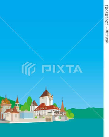 オーバーホーヘン城　schloss oberhofen　トゥーン湖　thun　スイス　春風景 126185081