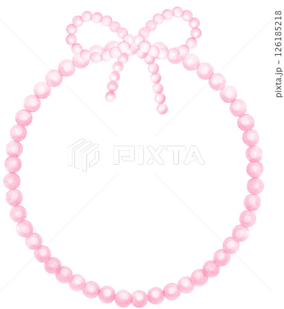 Pink Pearl Frame Circle shape with ribbon bow watercolor 126185218