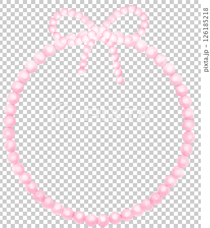 Pink Pearl Frame Circle shape with ribbon bow watercolor 126185218
