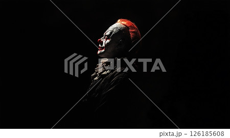 ピエロ、ホラーのイメージ、黒背景 ピエロ、ホラーのイメージ、黒背景 126185608