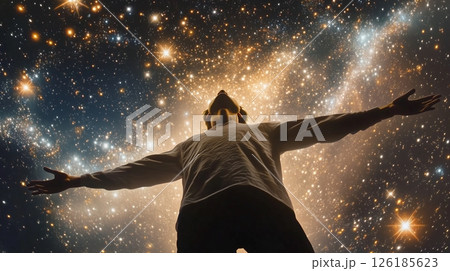 星空、流星と男性のイメージ 126185623