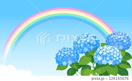 雨上がりの虹と紫陽花の風景画 126185676