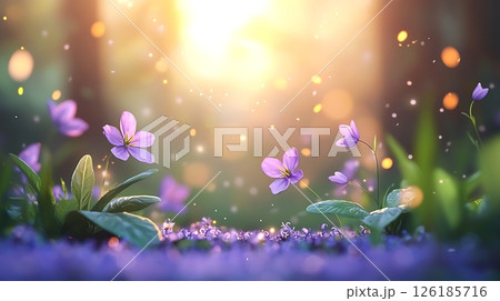 beautiful nature landscape with sunrise over meadow 126185716
